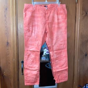 Coral skinny Jean with slight tie dye effect